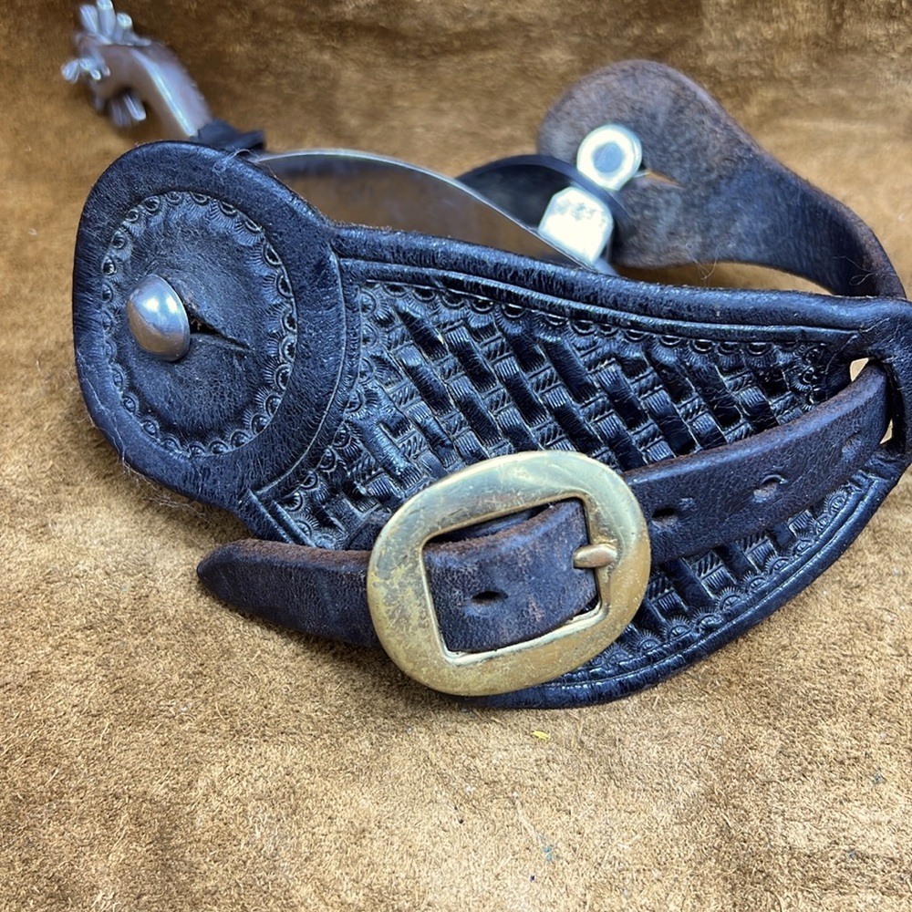 Boot Spurs In Black Basketweave Leather - Picture 6 of 9